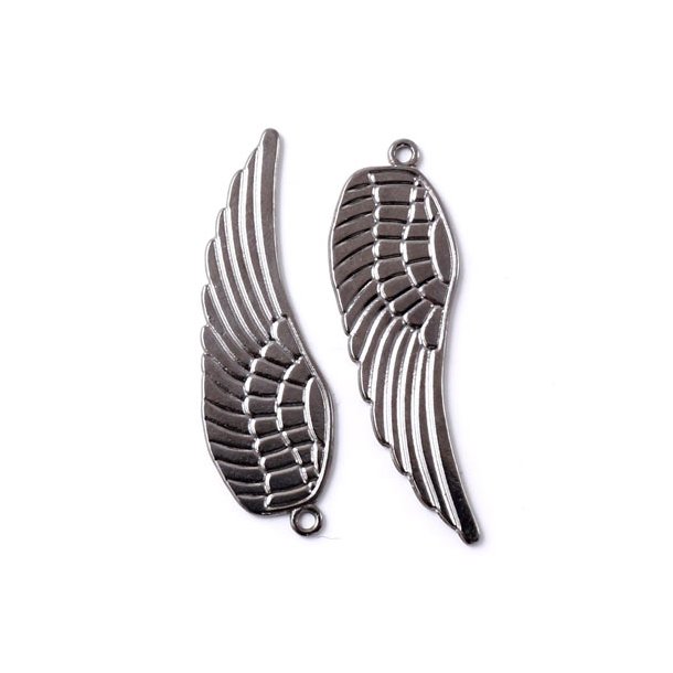 Charm, dark silver coloured, large wing, 49x16mm, 1pc.