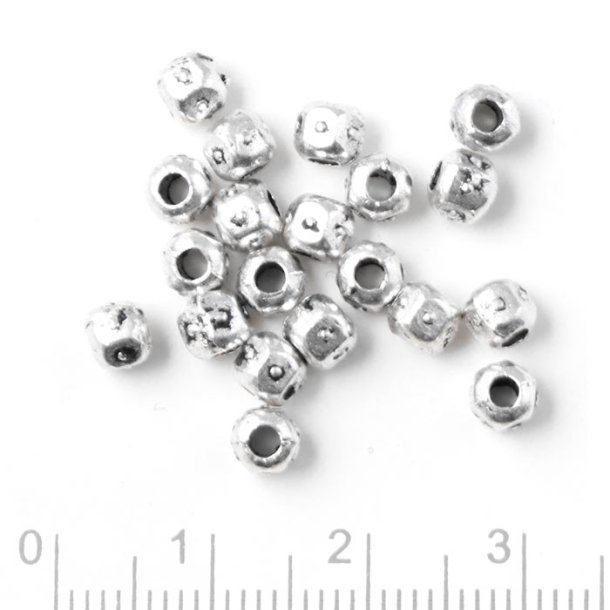 Tibetan style bead, bead, antique silver coloured pewter, 4x4,5mm, 20 pieces