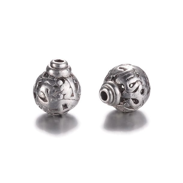 Tin, 3-hole guru bead, 12x10mm, 4pcs.