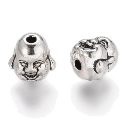 Froher Buddha, antiksilberfarbene Perlen, metall, 10x9 mm mit 2 mm Loch, 4 Stk