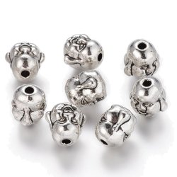 Froher Buddha, antiksilberfarbene Perlen, metall, 10x9 mm mit 2 mm Loch, 4 Stk