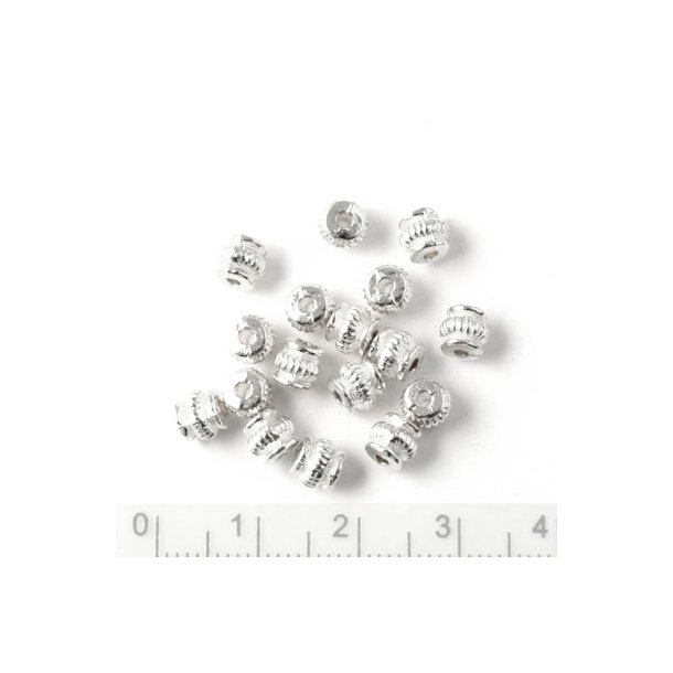 Perle mit gerilltem Kranz, versilbert, 5x4 mm, Lochgre 1,2 mm, 30 Stk.