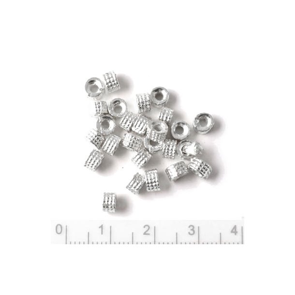 Short tube with nubbly sides, silver-plated bead,, 4x3mm, 30pcs.
