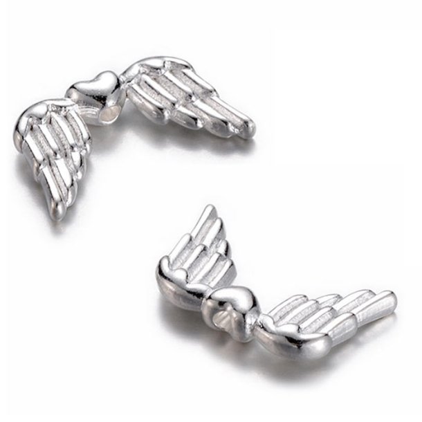 Silver coloured bead, heart with angel wings, metal alloy, 18,5x11mm, 10pcs.