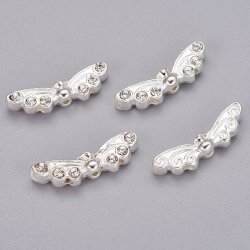 Silberfarbene Metallperlen, Fl&uuml;gel mit Kristall, 21x6x4, 10 Stk