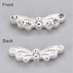 Silberfarbene Metallperlen, Fl&uuml;gel mit Kristall, 21x6x4, 10 Stk