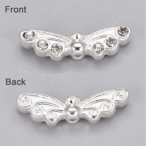 Silberfarbene Metallperlen, Flügel mit Kristall, 21x6x4, 10 Stk