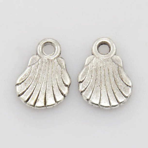 Shell, pendant, Antique silver coloured, nickel free metal, 12x9x1 mm, 10 pcs