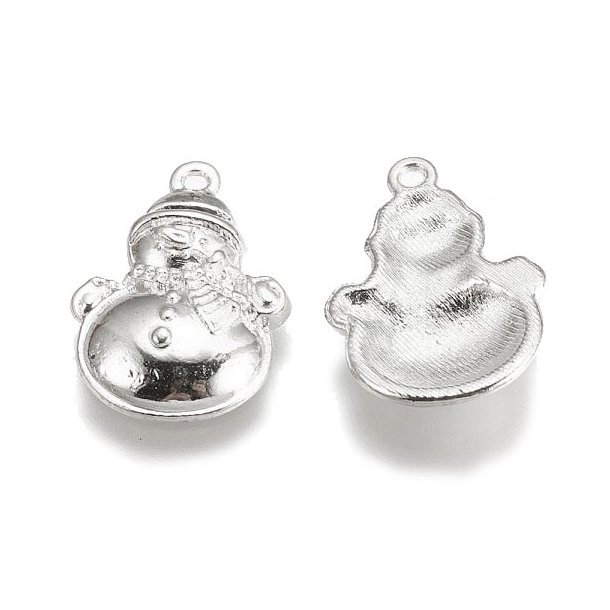 Snowman, silver color alloy charm, 26x17x3.5mm, 4pcs.