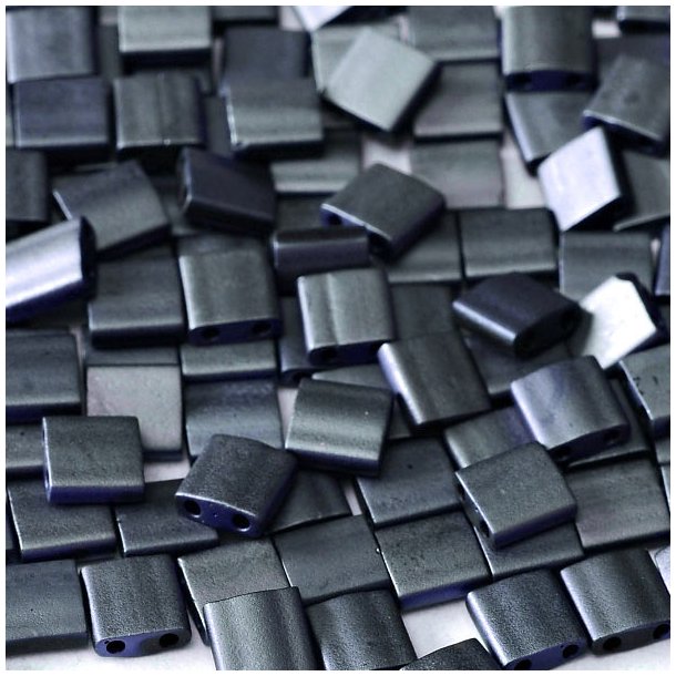Tila-Perlen, 2-Loch-Perle, mattiert, opak, dunkelblau, 5x5x2 mm, 10 g, 110 Stk