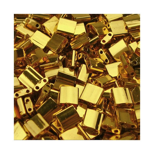 Tila bead, square, opaque, 24ct gold-plated, 5x5mm, 3.3g, approx. 38pcs.