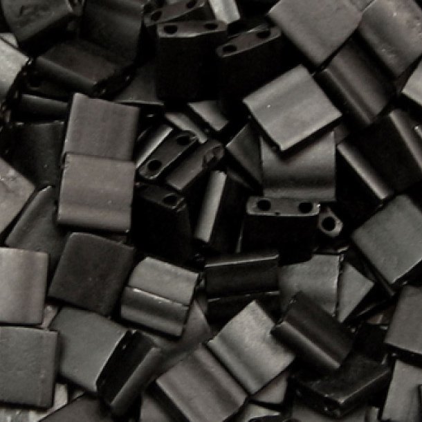 Miyuki Tila, two-hole-bead, opaque, matte black, 5x5x2mm, 10g, ca. 120pcs