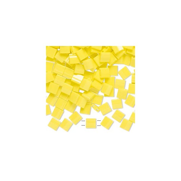 Tila-Perlen, 2-Loch-Perle, mattiert, gelb, 5x5x2 mm, 10 Gr, 110 Stk.
