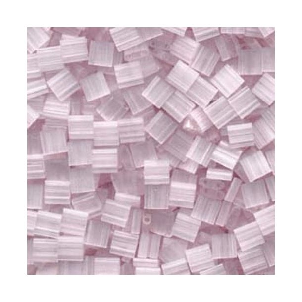 Miyuki Tila, 2-hulsperle, svag lys rosa, silkeeffekt, firkantet, 5x5mm, 10g, 110 stk