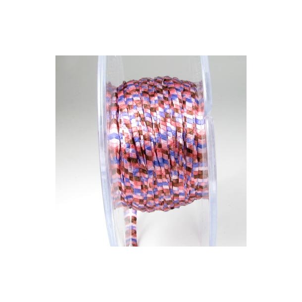 Seidenband, gestreift pink-blau-braun, 3 mm breit, 2 Meter