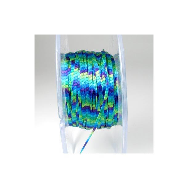 Seidenband, gestreift gr&uuml;n-blau-t&uuml;rkis, 3 mm breit, 2 Meter