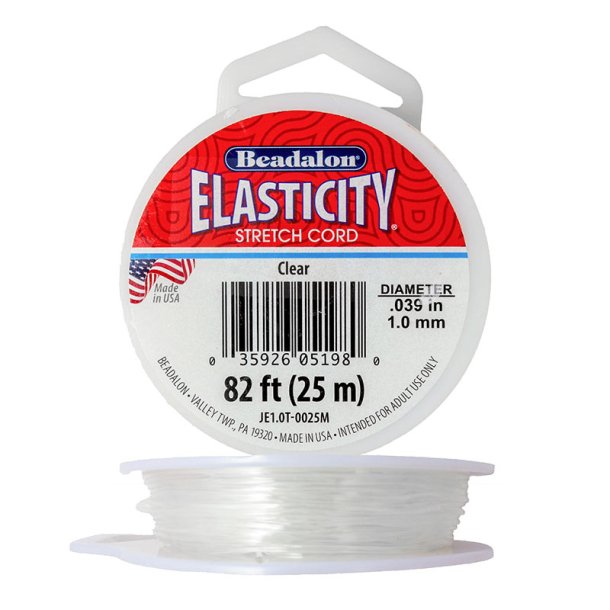 Elastische Schnur, Beadalon Elasticity, transparent, 1 mm, ganze Spule, 25 m