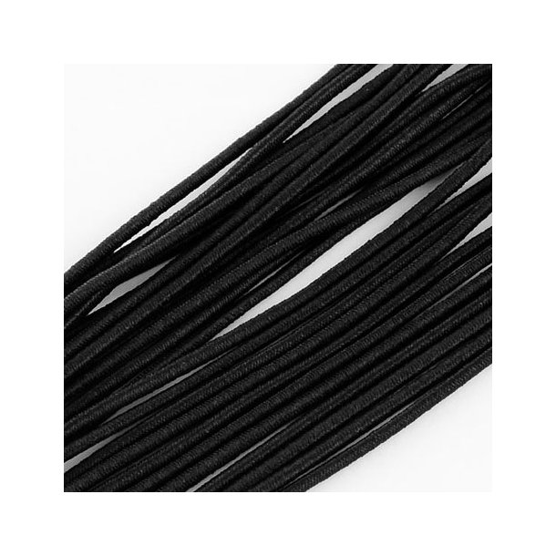 Stof-elastiksnor / hrelastik, sort, rund, 3 mm, 2 m. v. flerkb lev. i 1 stykke