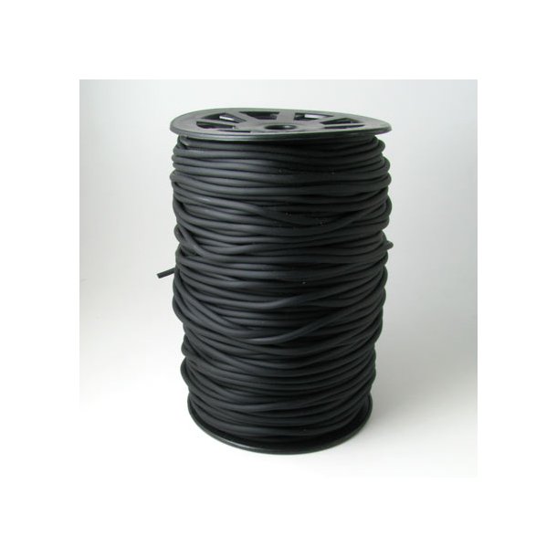 Rubber cord, round, black, 3mm, massive, on spool, 10m