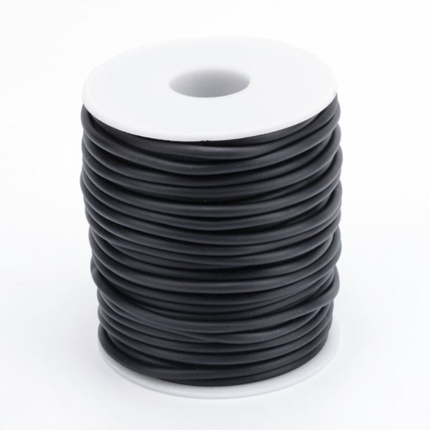 Rubber cord, PVC, round, black, 3mm, massive, on spool, 30m