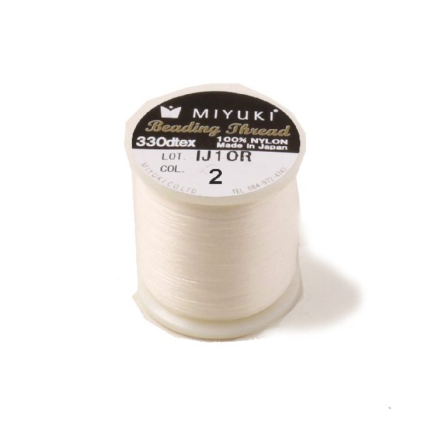 Miyuki beading thread, size B, color code 2, eggshell-white, 50m