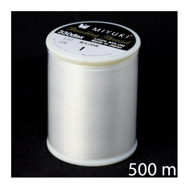 Miyuki beading thread, size B, color code 1, white, 500m