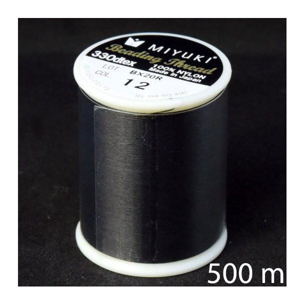 Miyuki beading thread, size B, color code 12, black, 500m