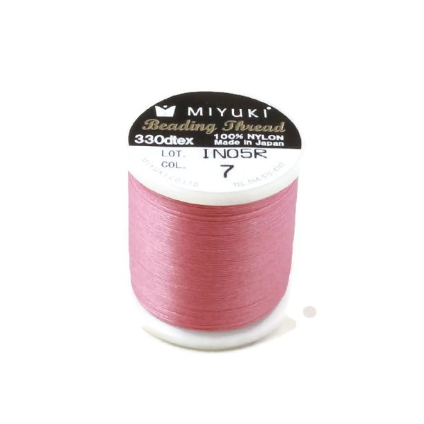 Miyuki Perletrd, strrelse B, farvenr. 7, pink, trd til perlevvning, 50 m