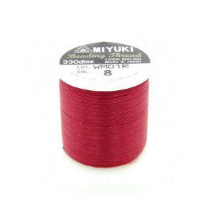 Miyuki beading thread, size B, color code 8, red, 50m