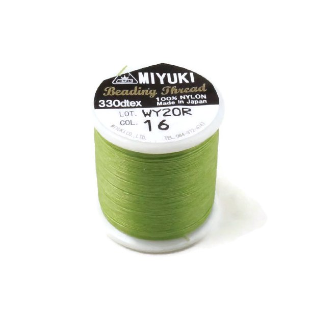 Miyuki beading thread, size B, color code 16, peridot green, 50m