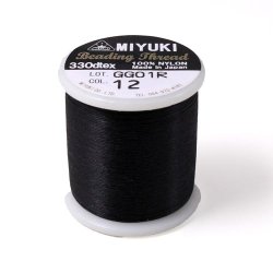 Miyuki-Perlenfaden, Gr&ouml;&szlig;e B, Farbcode 12, schwarz, 50 m