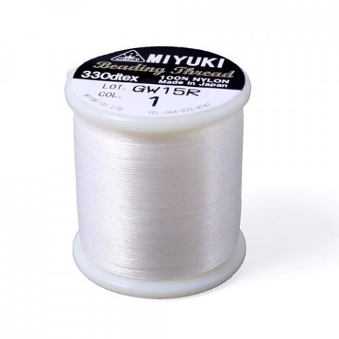 Miyuki Perletråd, størrelse B, farvenr. 1, hvid tråd til perlevævning, 50 m