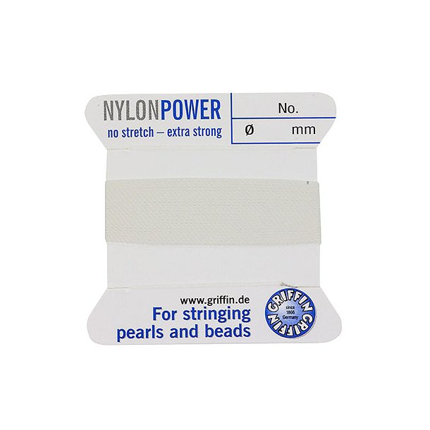 Nylon beading thread, No. 1, white, for pearl necklaces, 0.35mm, 2m