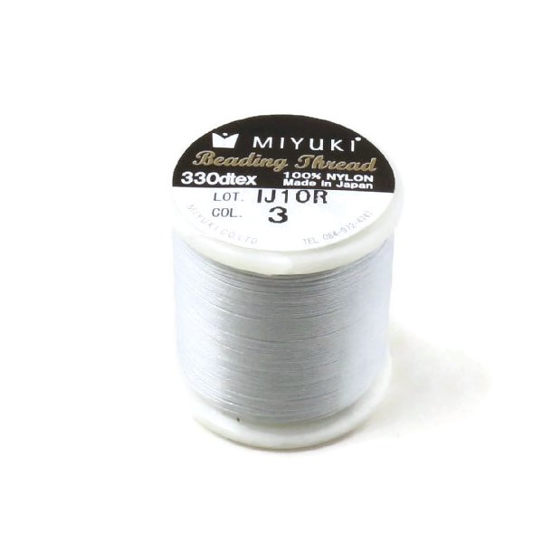 Miyuki beading thread, size B, color code 3, silver grey, 50m