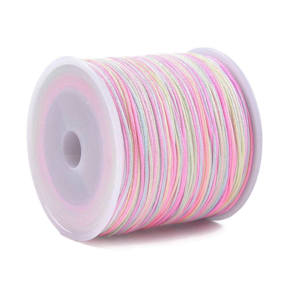 Polyesterkordel, Mix, rosa, blau, orange, orange, grün, pastellfarben 0,9 mm, 90 m.