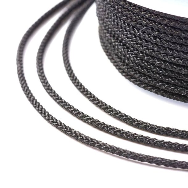Nylon cord, braided, shiny Black, round, high quality 1.5mm, 12m.