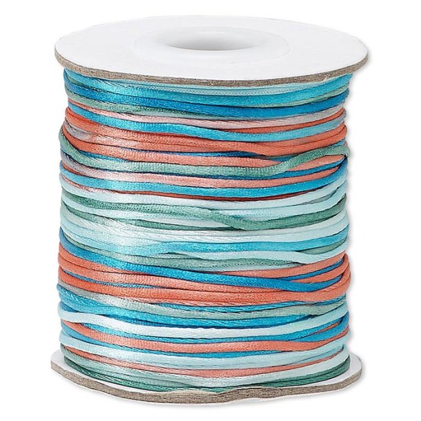 Satin cord, complete reel, round, multi coloured, blue-red, thickness ca. 1mm, 60m