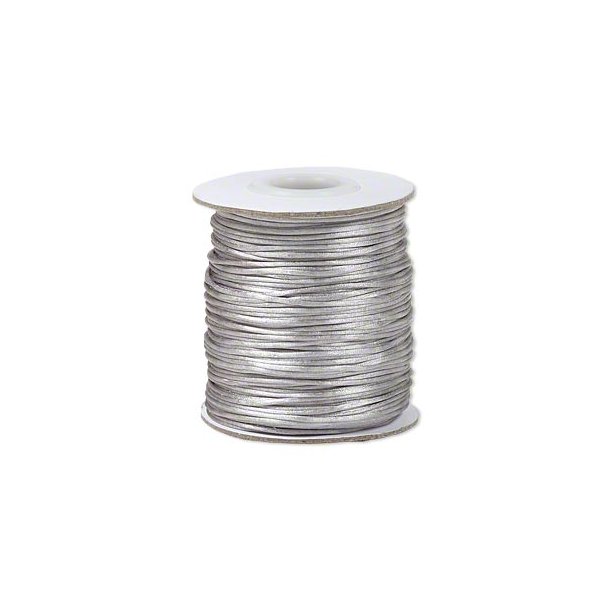 Satin cord, complete reel, round, silvery grey, ca. 1mm, 60m