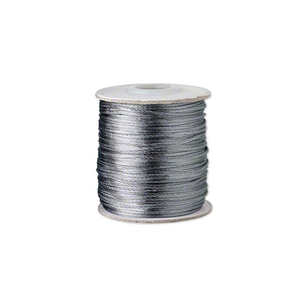 Satin cord, complete reel, round, grey, ca. 1mm, 60m