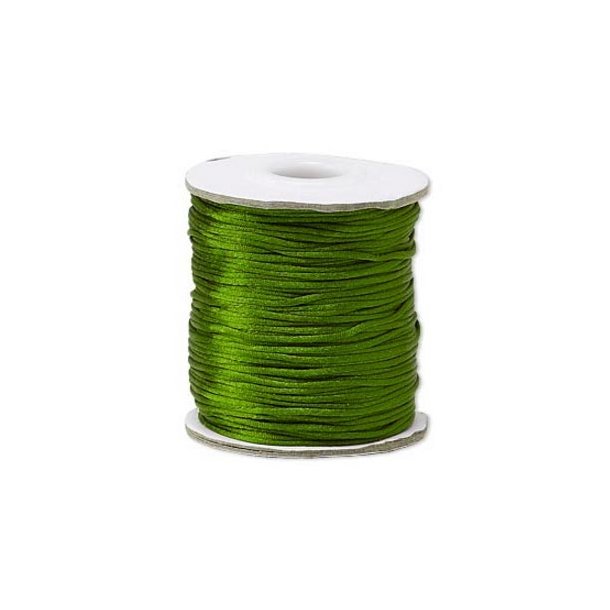 Satin cord on spool, round, olive green, 1mm, 2m
