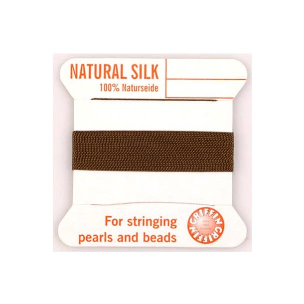 Silk beading thread, dark brown, for pearl necklaces, 0.6mm, 2m