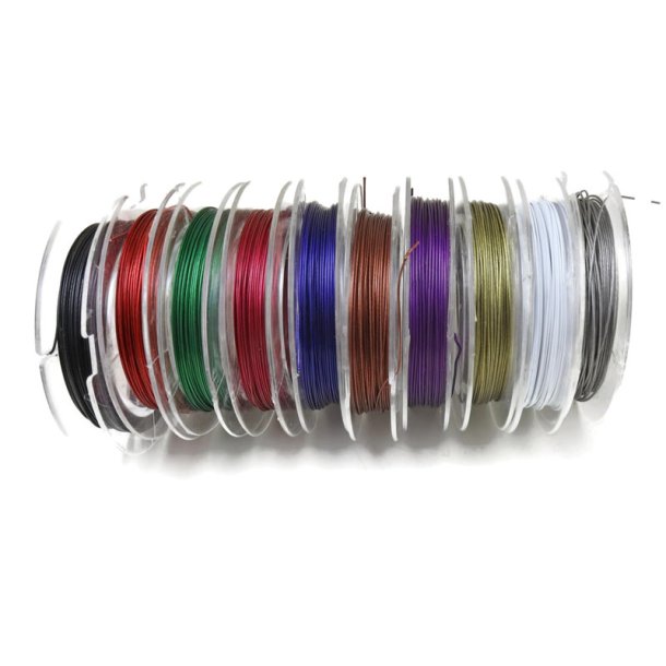 Tigertail beading wire mix, diameter 0.38mm, 10 colours of 10m spools.