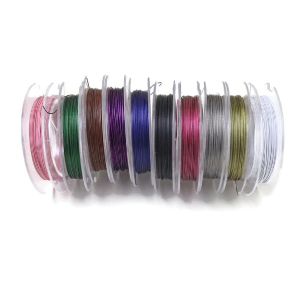 Tigertail beading wire mix, diameter 0.3mm, 10 colours on 10m spools.