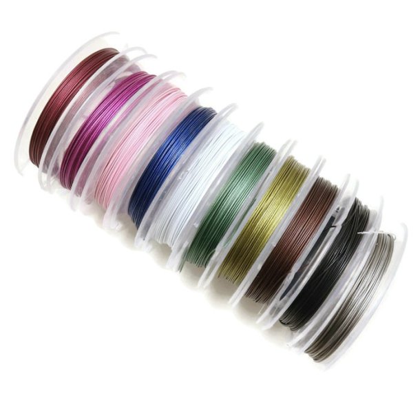 Tigertail beading wire, diameter 0.38mm, 10 colours of 10m spools.