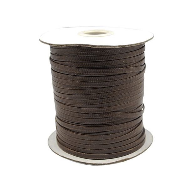 Waxed cotton cord, broad, flat, dark brown, 4x1mm, 1m