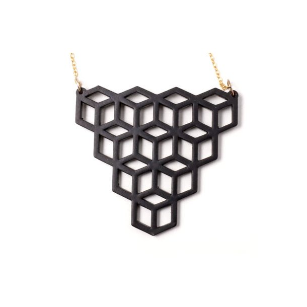 Pendant made of wood, black graphical shape, 52x57x2.5mm, 1pc.