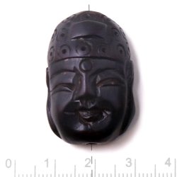 Holzperle, handgefertigtes Gesicht von Buddha, dunkelbraun, 34x22x10 mm, 1 Stk.