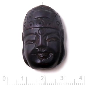 Holzperle, handgefertigtes Gesicht von Buddha, dunkelbraun, 34x22x10 mm, 1 Stk.