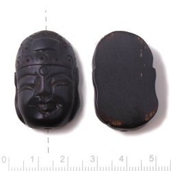 Holzperle, handgefertigtes Gesicht von Buddha, dunkelbraun, 34x22x10 mm, 1 Stk.