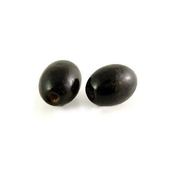 Wooden bead, black, oval, 17x13mm, 10pcs.